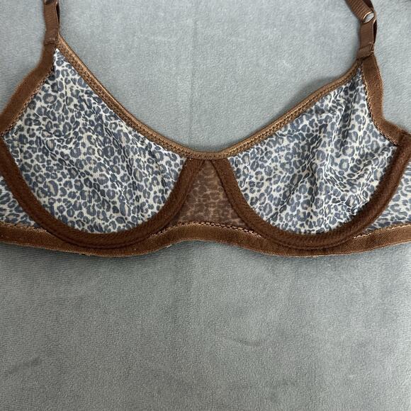 Express 32A Leopard Bra Vintage Y2K Mesh Sheer Underwire Semi-See Through - Picture 6 of 9